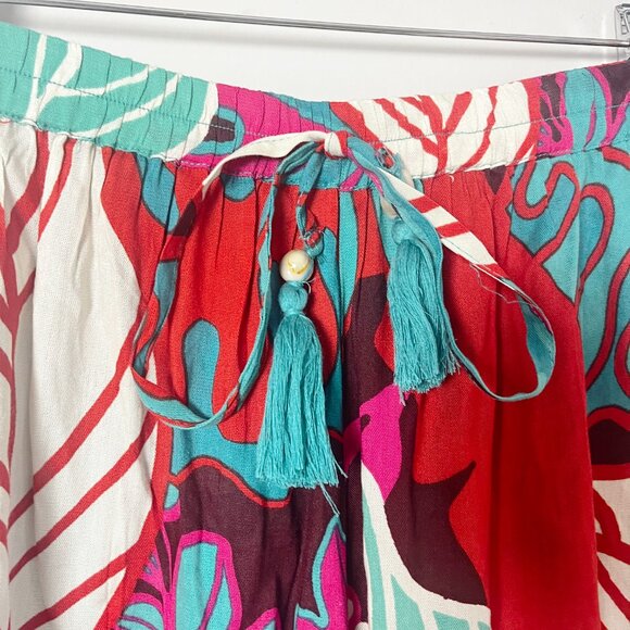 True Destinations Resort Wear Teal Pink Floral Flare Pants Small - Picture 3 of 6